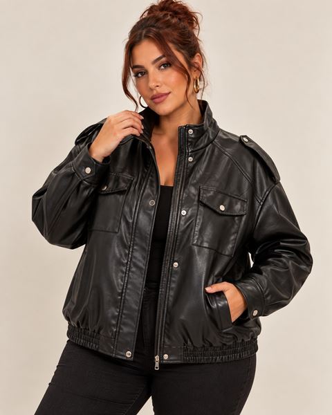 Immagine di FAUX LEATHER JACKET WITH HIGH COLLAR BUTTON POCKETS AND SIDE